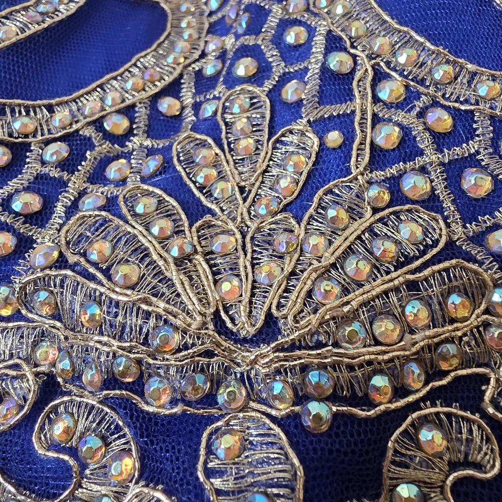 Elegant Blue and Gold Kids Dress - Picture 4 of 11